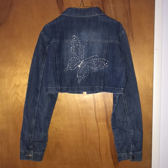 U-51 Jeans Rhinestone Butterfly Cropped Jacket - Picture 1 of 4